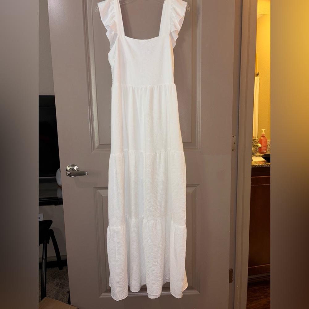Amazon Essentials White Maxi Dress with Ruffled Shoulder Straps
